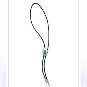Vintage Braided Leather Bolo Tie with Arrowhead and Turquoise Slide